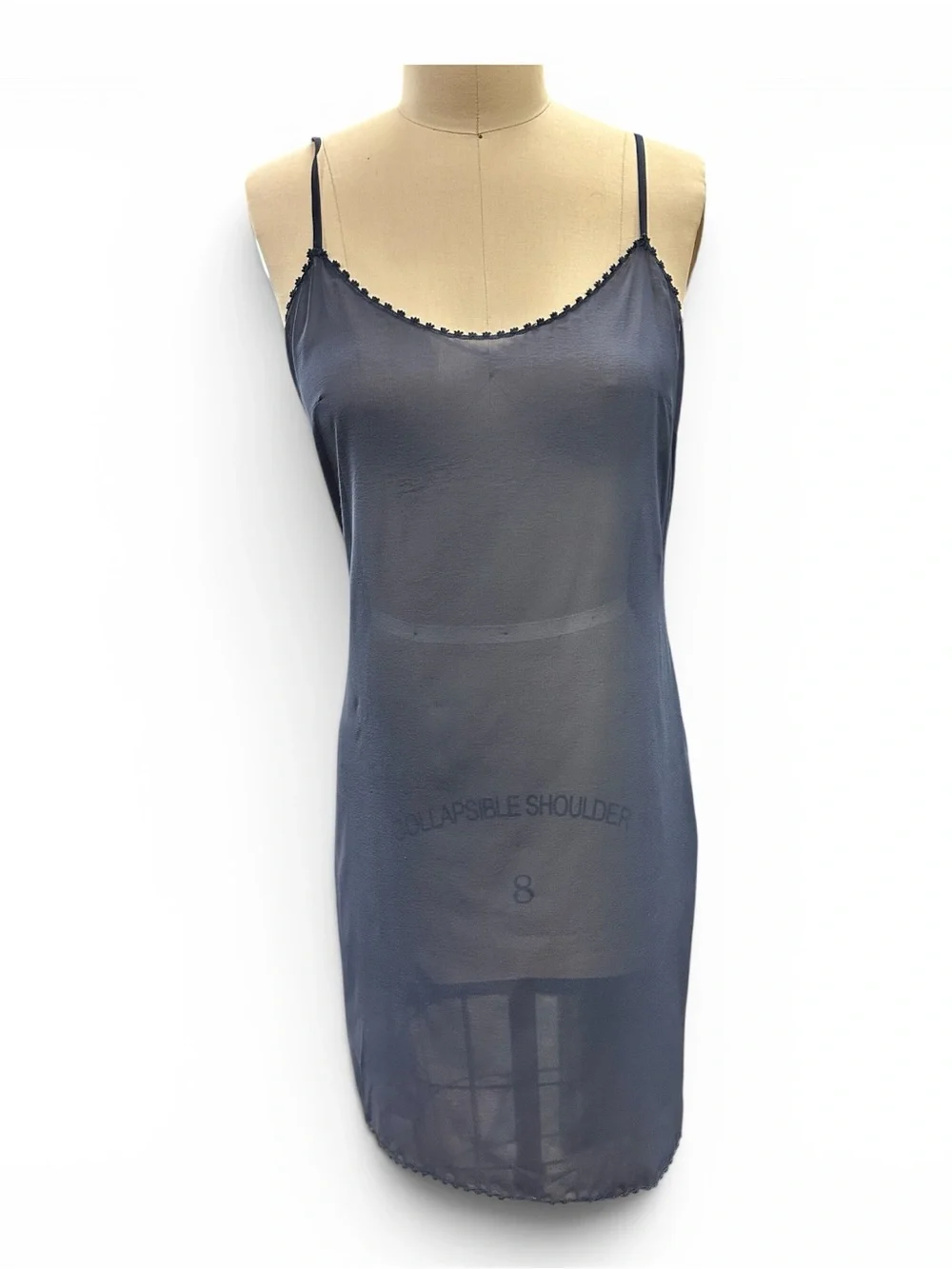 CHANEL Navy Sheer Slip Dress with Delicate Trim